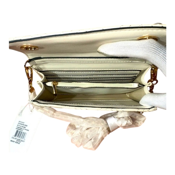 Cavalli Class Ivory Quilt Stitch Wallet Phone Crossbody Clutch Purse Handbag - Picture 6 of 10